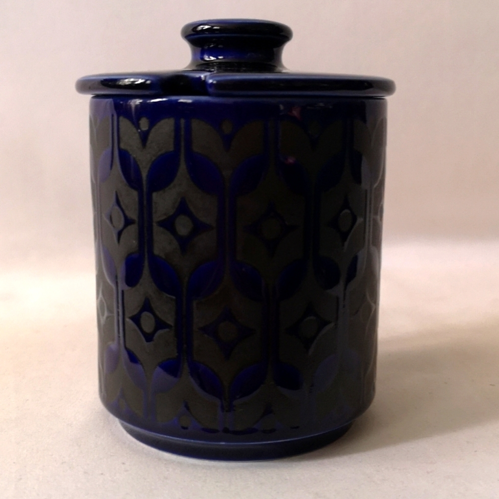 Lovely Ceramic Jam Jar with Lid Blue Glaze & Black Matte Hornsea Made in England